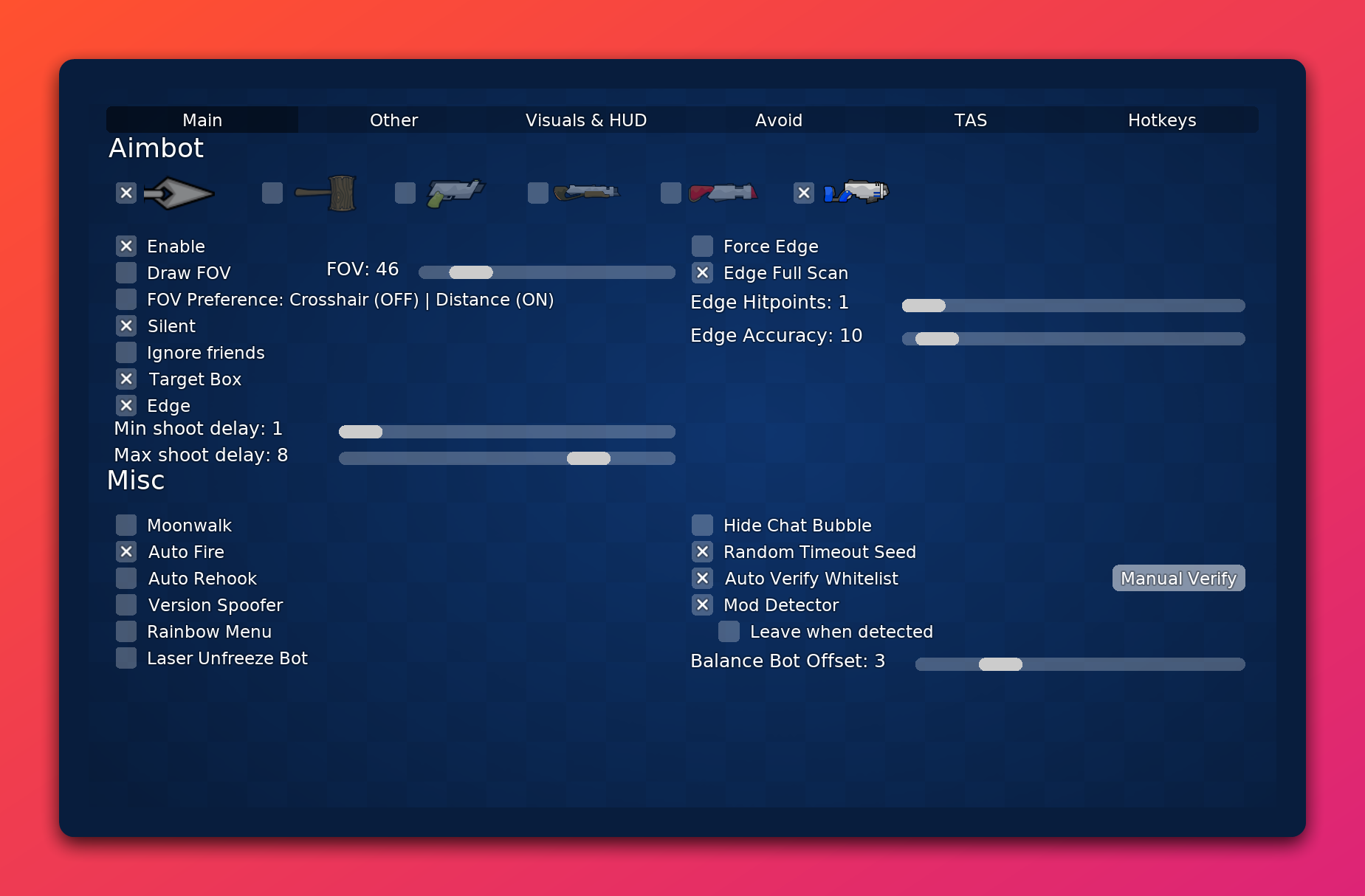 KRX Client Advanced Aimbot interface showing customization options