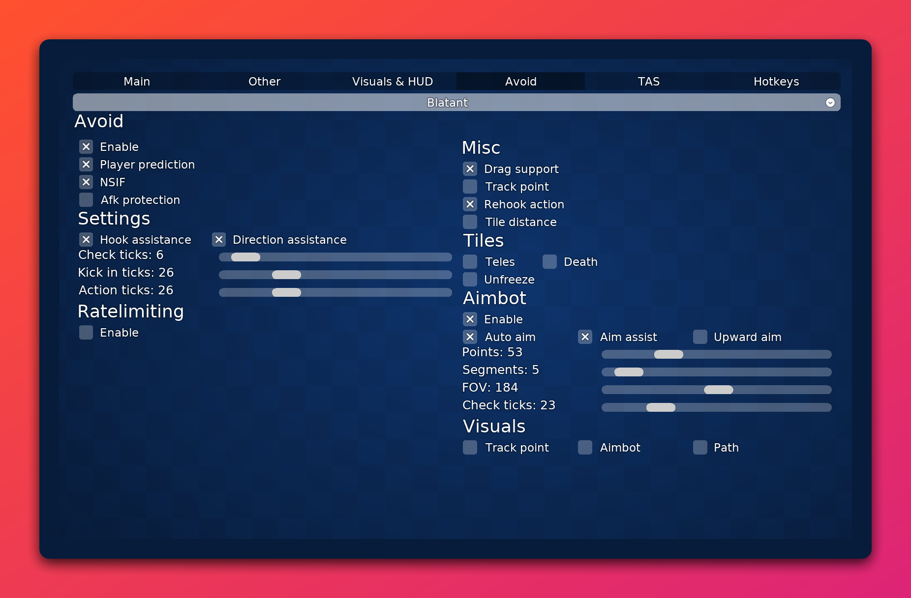 KRX Client Gores Bot interface displaying navigation settings